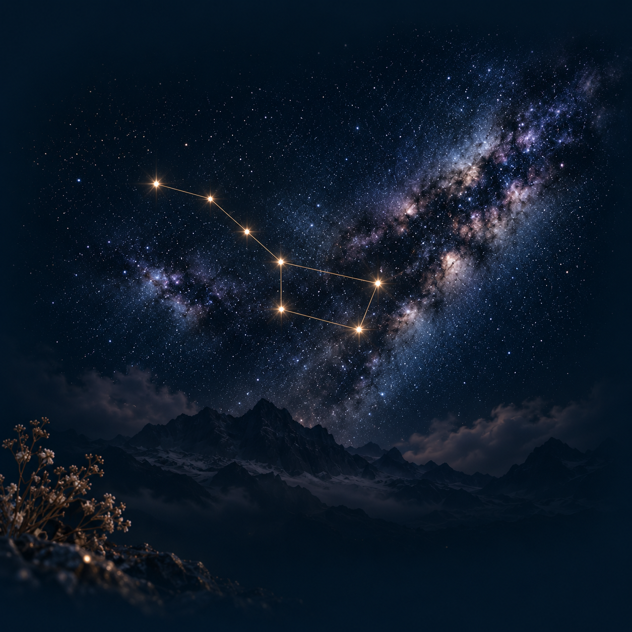 紺色の夜空に描かれた北斗星の装飾画像
